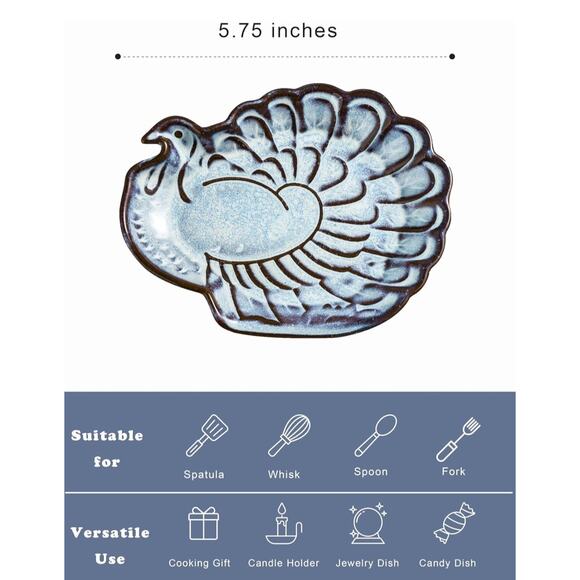 Ceramic Turkey Spoon Rest | Thanksgiving Kitchen Decor | 5.75" Utensil Holder - Picture 2 of 4